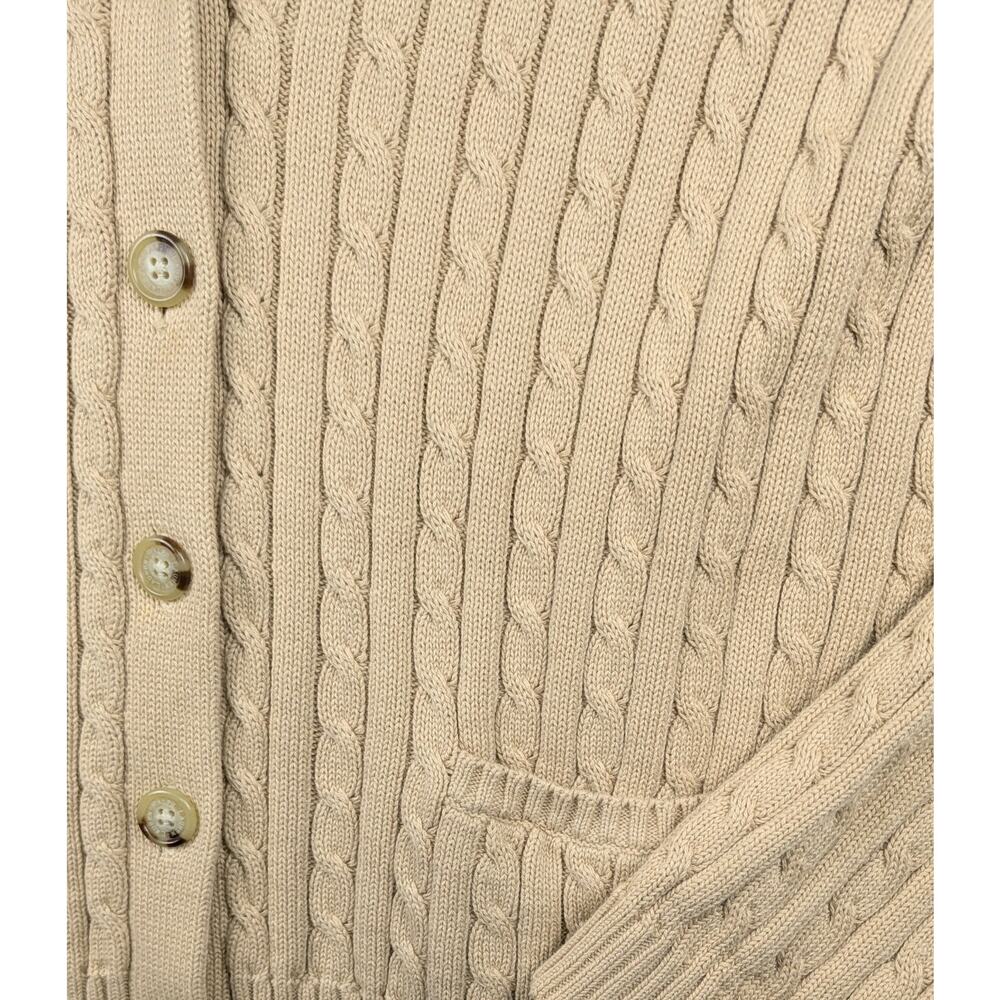 VTG Ralph Lauren Cable Knit Button Up Sweater Shawl Collar XL Tan - Picture 3 of 7